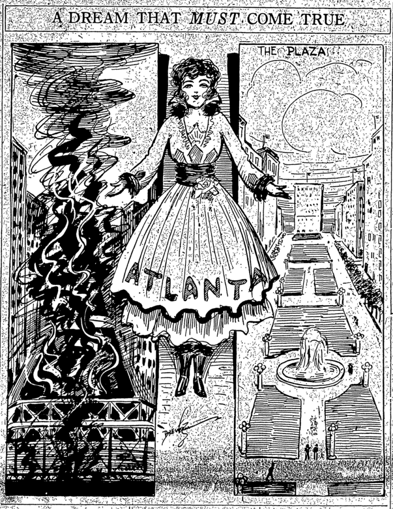 Atlanta depicted as a young woman rising from the smoke