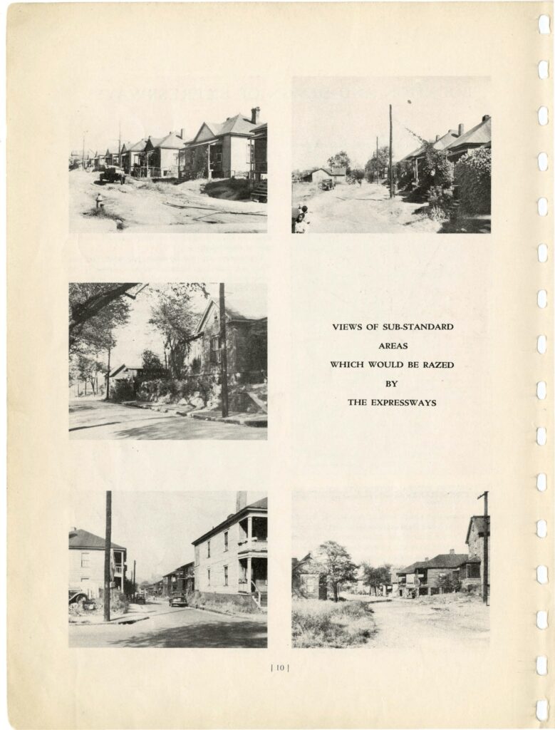 Page from highway plan depicting housed to be razed