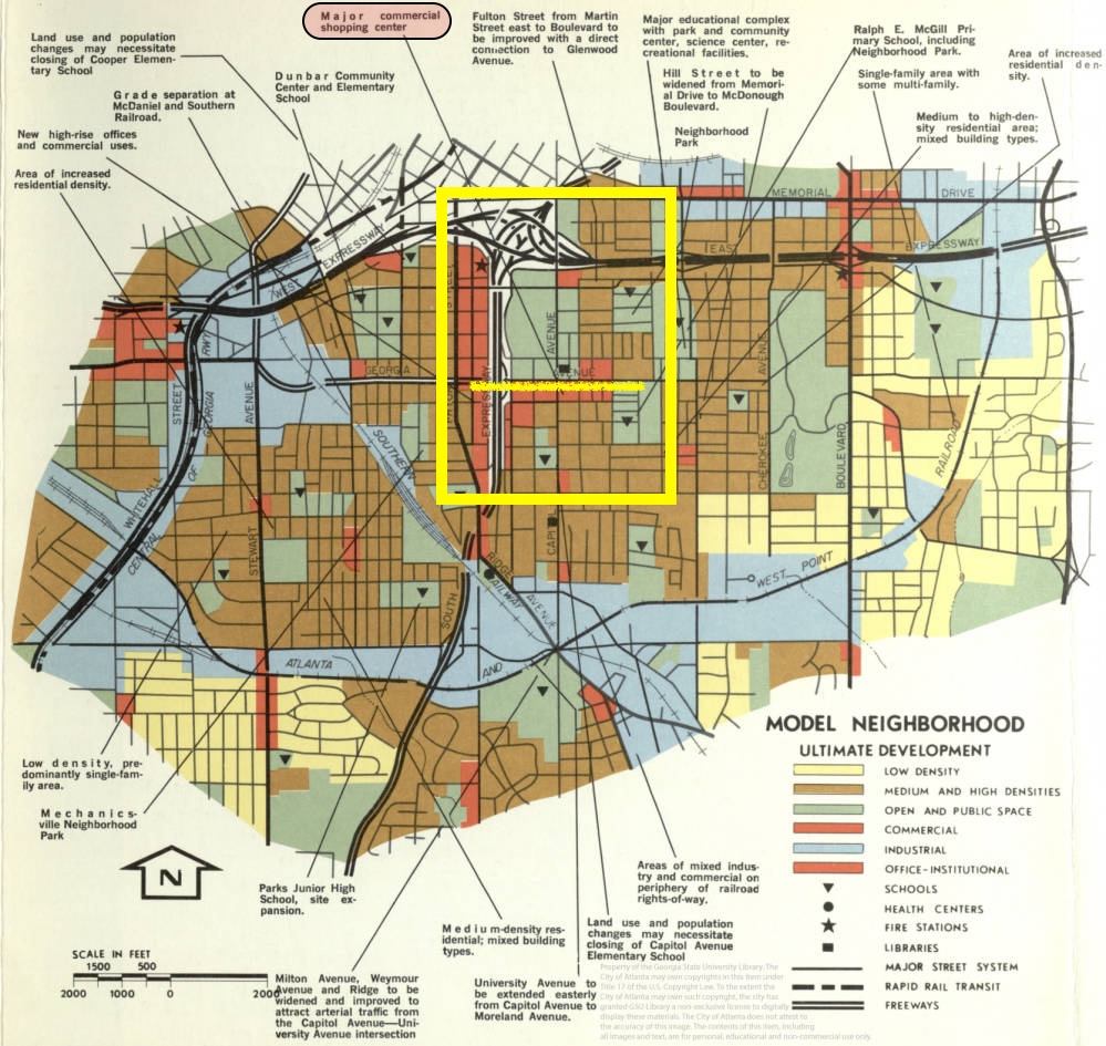 Colorful map showing various areas highlighted in brown, blue, green, red, and yellow. The Summerhill area is indicated with a yellow box toward the center, filled with sections designated red, green, and brown.