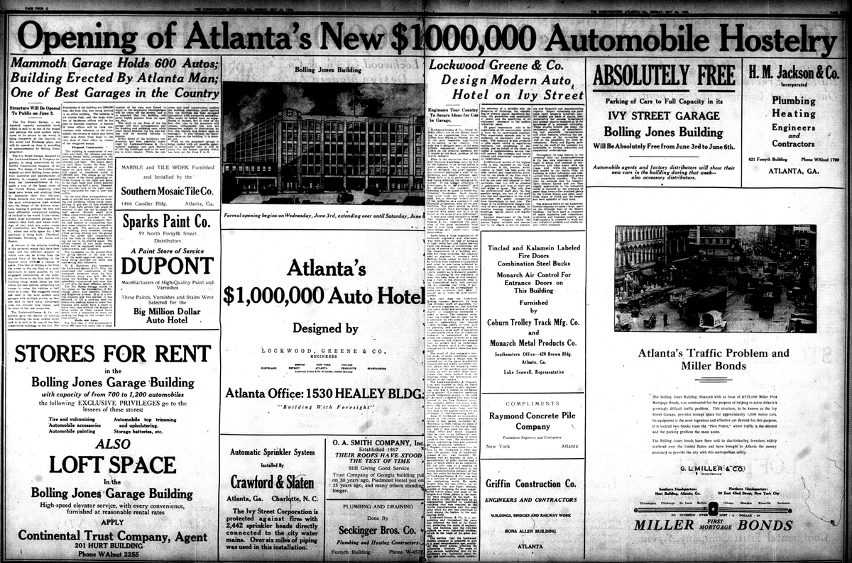 Opening of Atlanta's New $1000,000 Automobile Hostelry