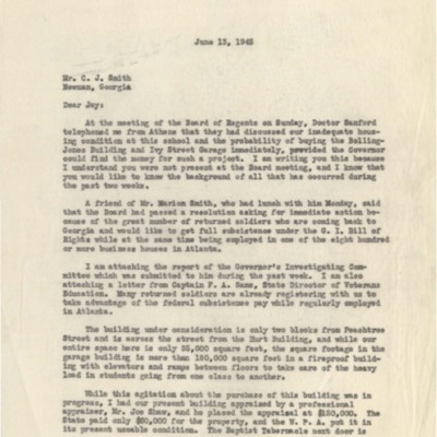 Letter to C. J. Smith from George M. Sparks