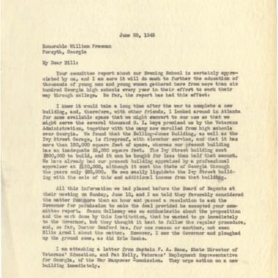 Letter to William Freeman from George M. Sparks