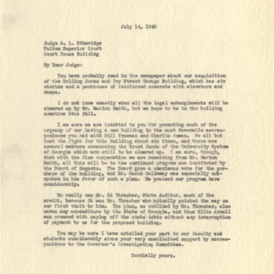 Letter to Judge A. L. Etheridge from George M. Sparks