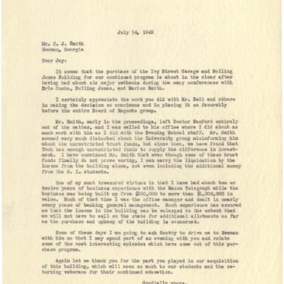 Letter to C. J. Smith from George M. Sparks