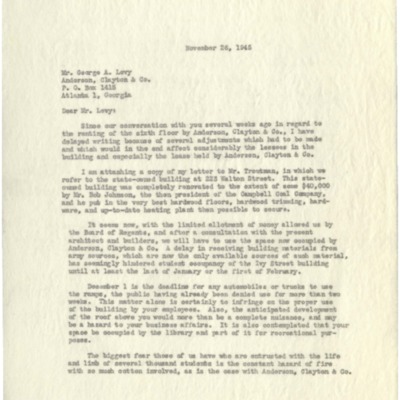 Letter to George A. Levy from George M. Sparks