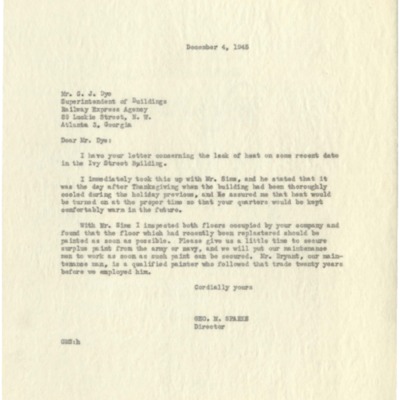 Letter to G. J. Dye from George M. Sparks
