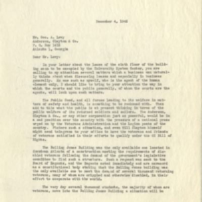 Letter to George A. Levy from George M. Sparks