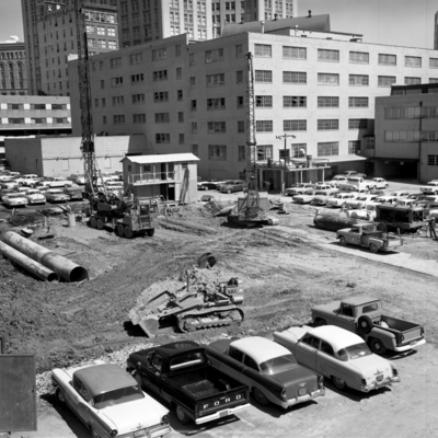 Parking lots between Kell and Sparks Hall on Georgia State University campus, 1964