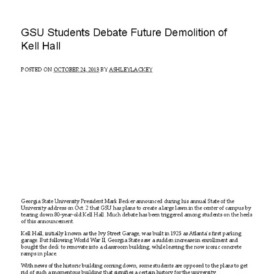 “GSU Students Debate Future Demolition of Kell Hall.” Lackey On Digital Journalism, 2013