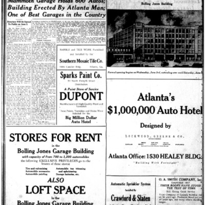 Opening of Atlanta&#039;s New $1000,000 Automobile Hostelry