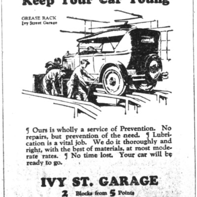 Keep Your Car Young, Ivy Street Garage Advertisement